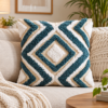 Teal Diamond Tufted Cushion in a Cosy Living Room
